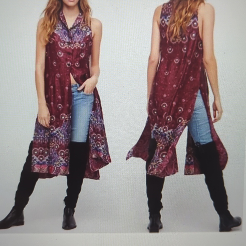 Free People Come See About Me Satin Maxi Vest - Cranberry XS